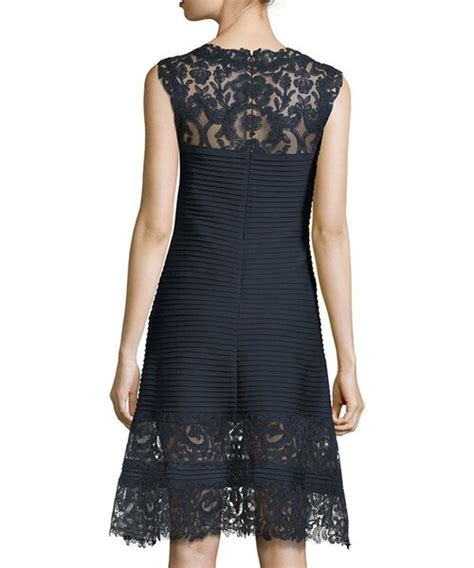 Tadashi Shoji（タダシショージ）の「tadashi Shoji Sleeveless Lace Trim Pintucked A Line Dress Blue（ワンピース