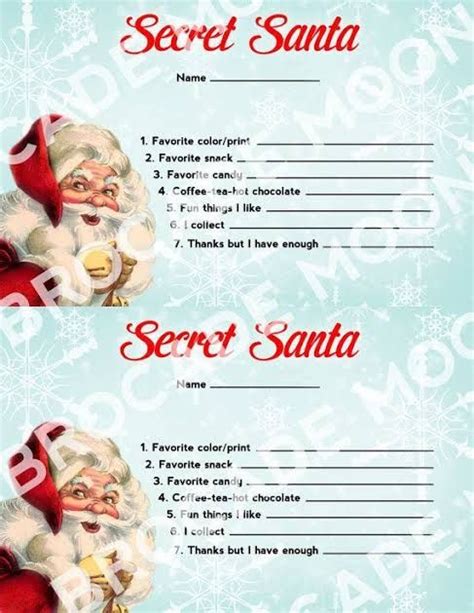 Secret Santa Form Printable