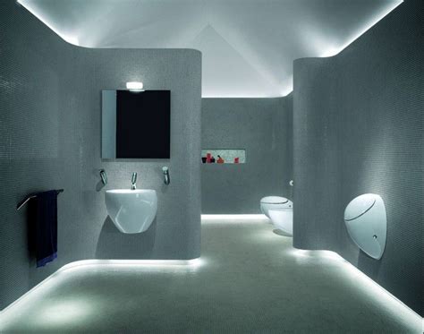 Inspiring Monochromatic Futuristic Bathroom Design With Mosaic Wall