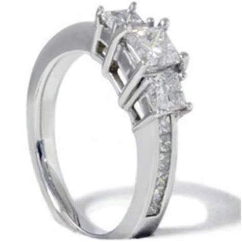 Princess Cut Diamond Engagement Ring 3 Three Stone Channel Set Etsy