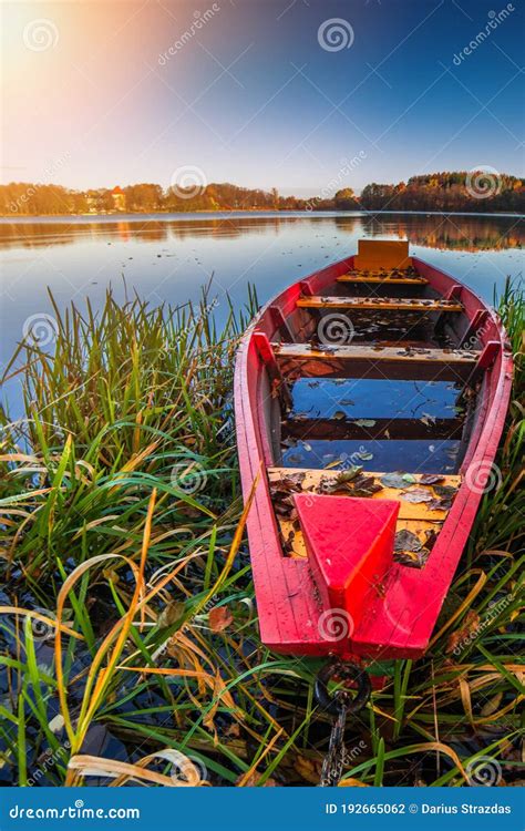 Autumn Fall Season Landscape Of Lake And Boat Stock Photo Image Of