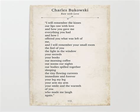 Charles Bukowski Poem Print Raw With Love Poem Classic Poem Etsy