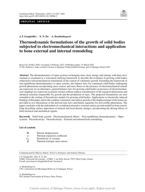 Thermodynamic Formulations Of The Growth Of Solid Bodies Subjected To
