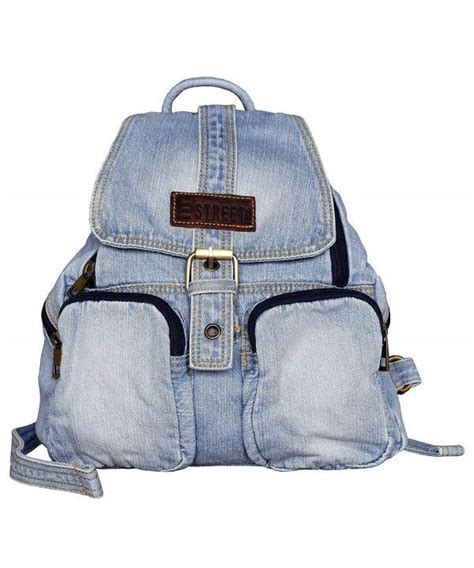 Womens And Girls Denim Backpack Jean School Bag Travel Bag Light Blue