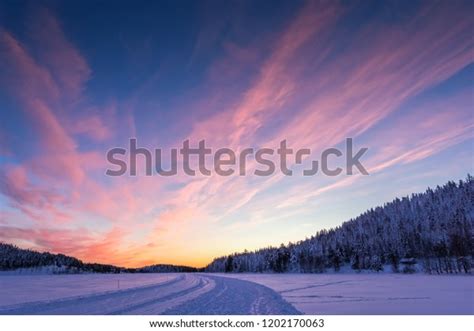 Breathtaking Sunset Golden Pink Clouds Over Stock Photo Edit Now