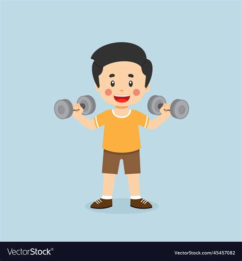 Little Boy Workout With Lift Dumbbell Royalty Free Vector