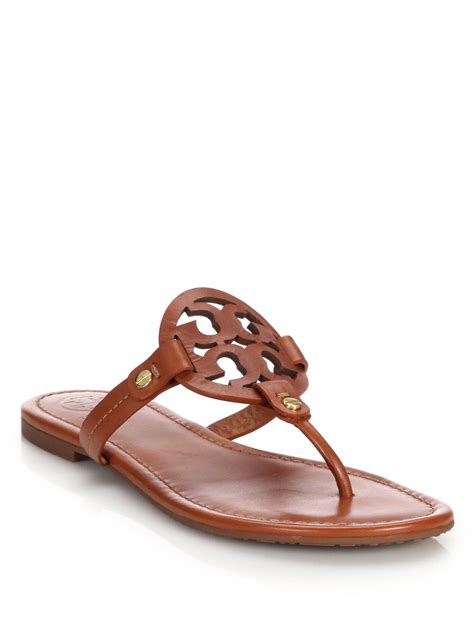 Lyst Tory Burch Miller Leather Logo Thong Sandals In Brown Save 20