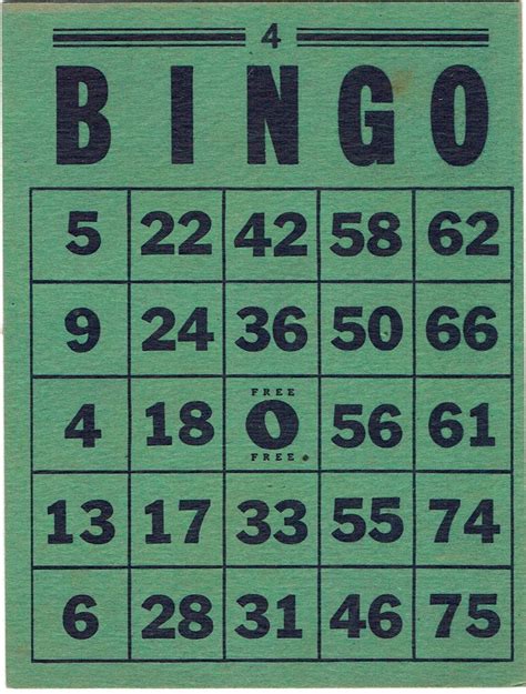 Vintage Bingo Card Green And Black Bingo Cards Bingo Bingo Cards