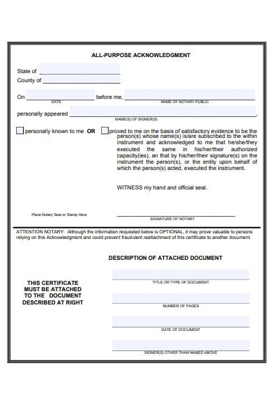 Printable Acknowledgement Form