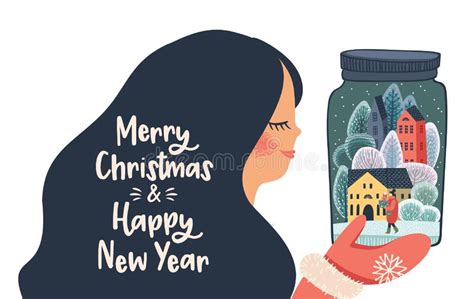 christmas and happy new year isolated illustration with cute woman vector design stock vector