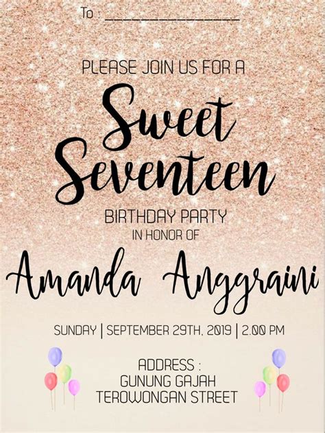 Undangan Ulang Tahun Sweet Seventeen