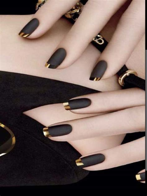 French Manicure Black Gold Trendy Pins