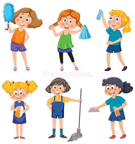 Kids Cleaning At Home Set Stock Vector Illustration Of Active 265651961