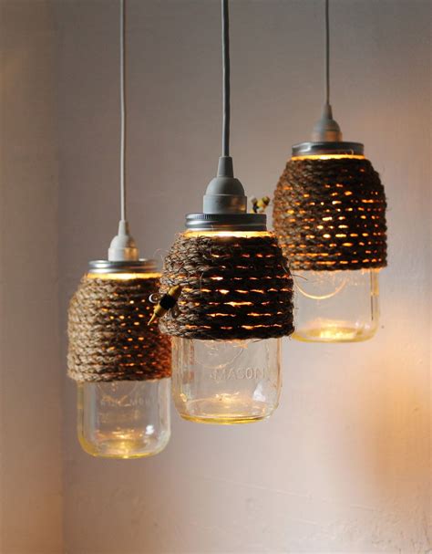 The Hive Mason Jar Pendant Lights Set Of 3 Hanging Lighting Etsy