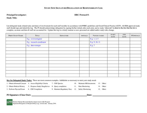 Study Site Signature Or Delegation Of Responsibility Log In Word And