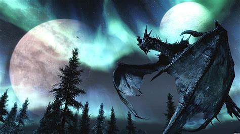 Skyrim Alduin Background Moon Dragon Hd Wallpaper Pxfuel