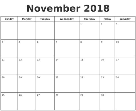 November 2018 Print A Calendar