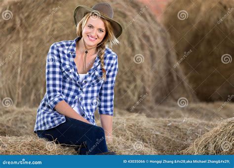 Cowgirl Hay Bales Stock Photo Image Of Lifestyle Attractive 43035066