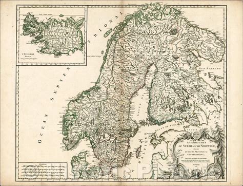 Historic Map Les Royaumes De Suede Et De Norwege Divises En Leurs