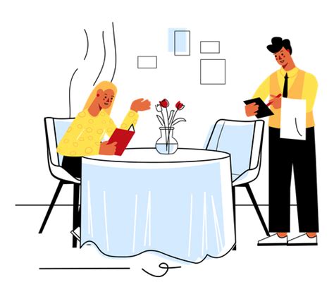 Best Premium Waiter Greets Female Visitor Illustration Download In Png