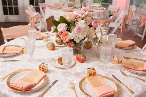 Detail Spotlight Peach And Gold Peach Gold Wedding Wedding Table