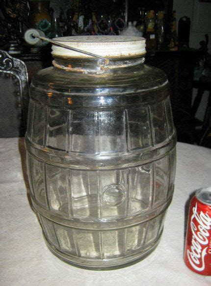 Antique Primitive Lg Pickle Barrel Folk Art Jar Blue Wood Bail Wire