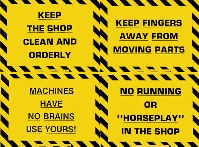 What are the safety precautions in workshops? Plastic Laminated Safety Sign - "No Running/Horseplay In Shop"