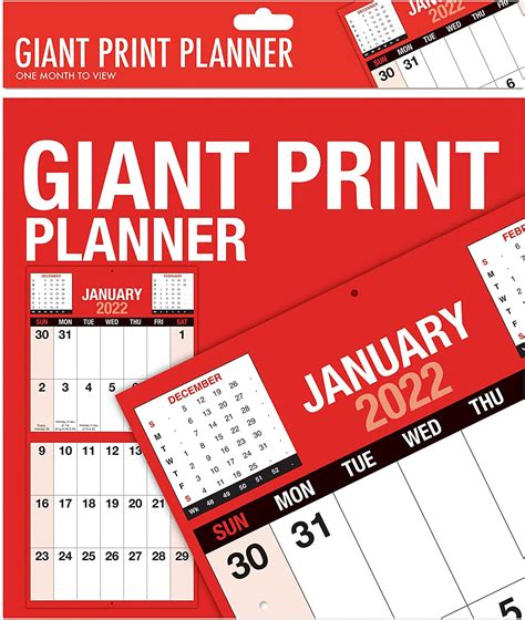 1above 2022 Giant Print Month To View Wall Calendar Planner Home