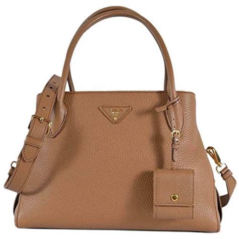 prada vitello daino leather center zip 2 way handbag purse bag beige brown leather satchel