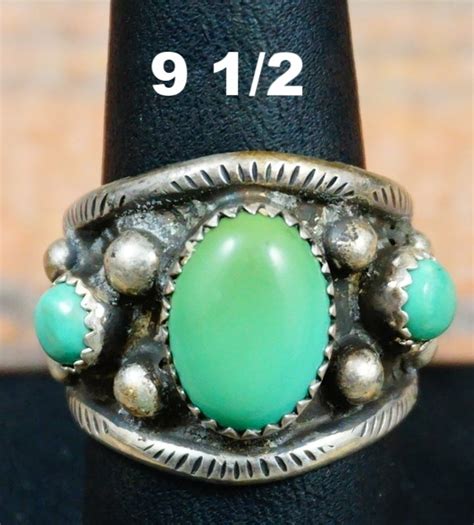 Item T Navajo Stone Variscite Decorated Silver Drops Rings By V