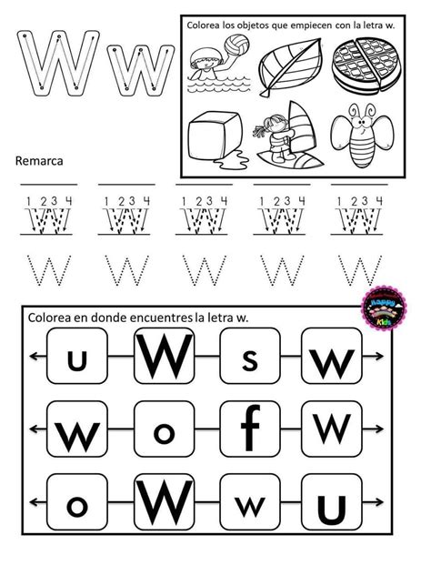 Worksheet For The Letter W In Spanish With Pictures And Words To Color On
