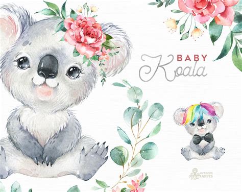 Baby Koala Watercolor Little Animals Clipart Australia Etsy Uk