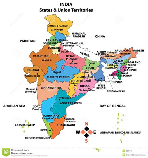 India Map With States And Major Cities Stock Image Detailed Map Of