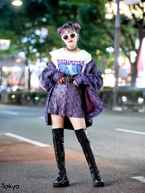 Harajuku Girl In Dyog Purple Snakeskin Jacket And Miniskirt Faith Tokyo