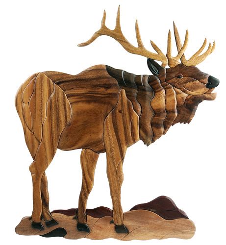 Large Solid Wood Intarsia Inlaid Elk Wall Picture Wall Hanging Moose