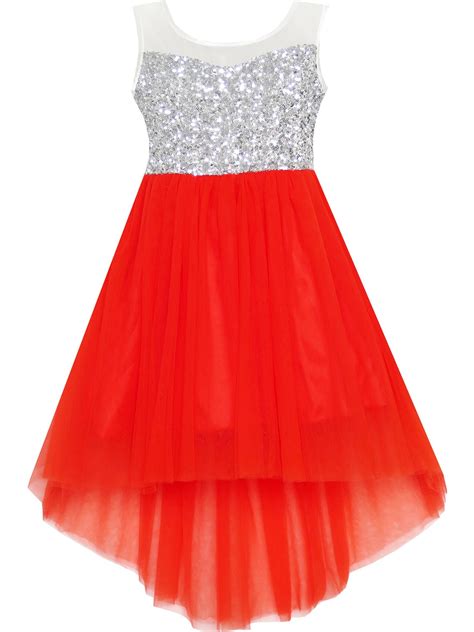 free 2 day shipping buy girls dress sequin mesh party wedding princess tulle red 12 at walmart