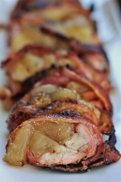 Place on a baking sheet and roast until the bacon just begins to. Grilled Bacon Wrapped Pork Tenderloin Stuffed with Apples | Bacon wrapped pork tenderloin, Bacon ...