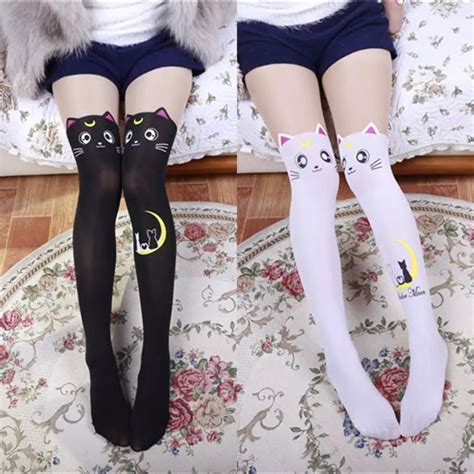 2 pairs of cute sexy cat stockings pantyhose over knee socks thigh high socks knee high