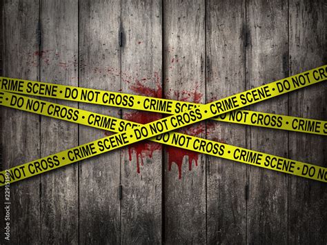 Crime Scene Do Not Cross Tape With Bloody Wall Background Horror Theme
