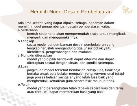 Memilih Model Desain Pembelajaran Memilih Model Desain Pembelajaran