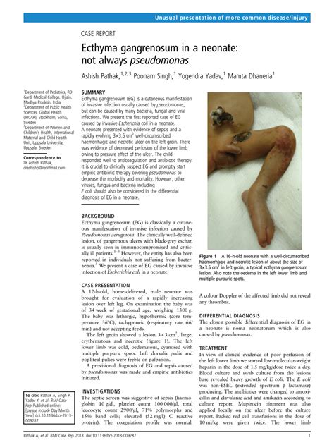 Pdf Ecthyma Gangrenosum In A Neonate Not Always Pseudomonas