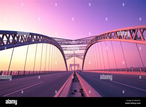 Modern Bridge On The Sunset Background Outdoor Stock Photo Alamy