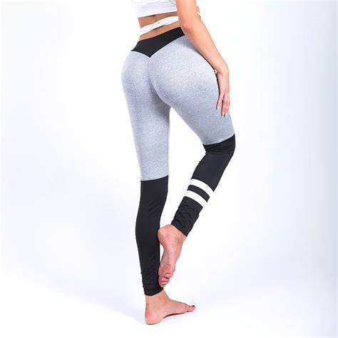 sport women yoga leggings sexy gray stitching fitness leggings slim trousers pants patchwork