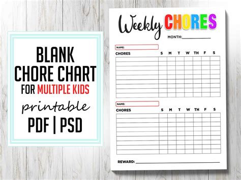 2022 Blank Chore Chart For Multiple Kids Printable Pdf Etsy