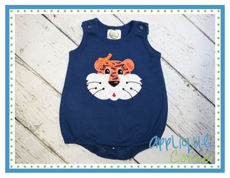 Tiger Face Girl Stripes Applique Design Applique Corner