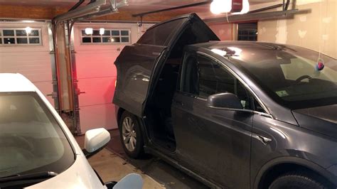 Tesla 2019 Model X Raven Falcon Wing Door Open In Low Height Garage