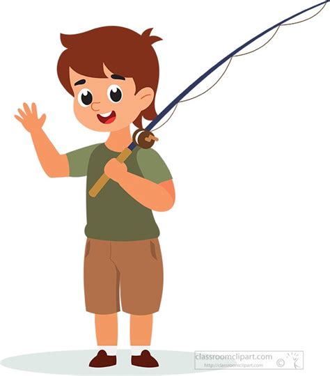 Fishing Clipart Little Kid Boy Standing With Fishing Rod Clipart