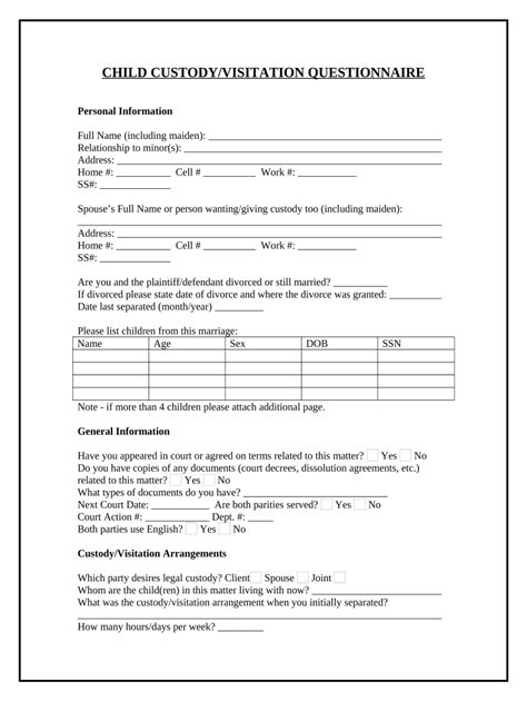 Free Printable Child Custody Forms