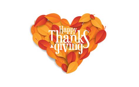 The Words Happy Thanksgiving Giving Written In A Heart Shape With Autumn Leaves On White Background