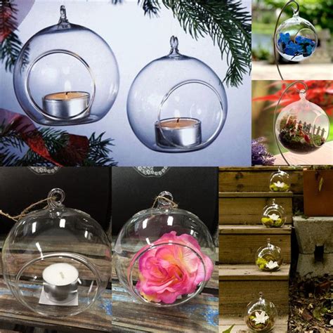 Hanging Glass Bauble Sphere Ball Candle Tea Light Holder Clear Garden